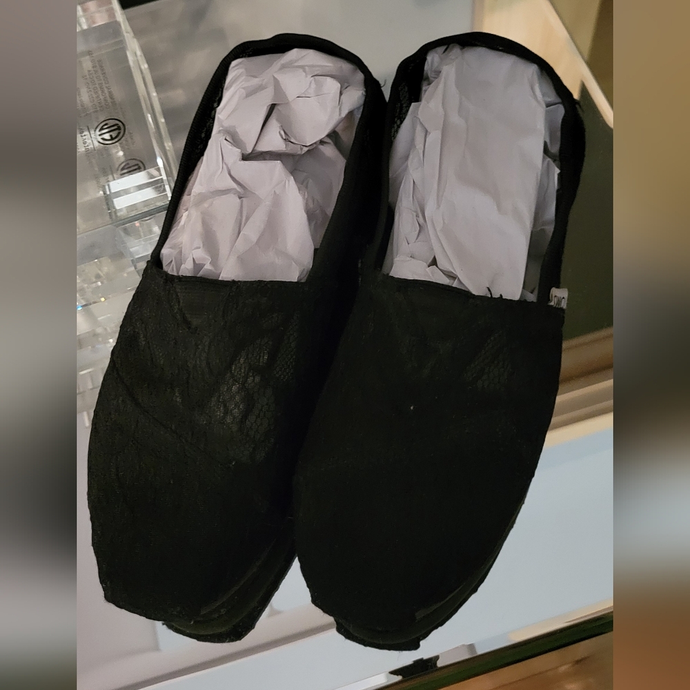 Toms Black Lace Slip-Ons